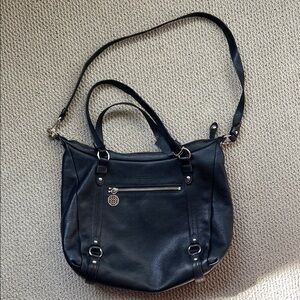 Coach Black Leather Shoulder Bag with Silver Accents